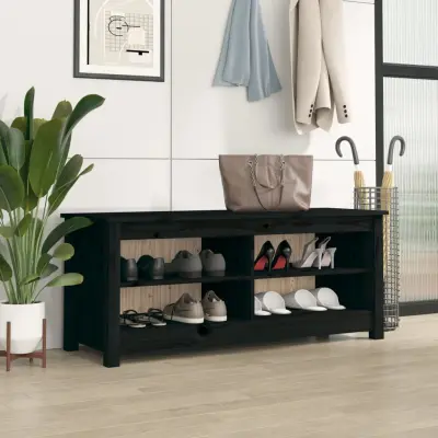 The Living Store Klop za čevlje črna 110x38x45,5 cm trdna borovina - Klop Za Čevlje