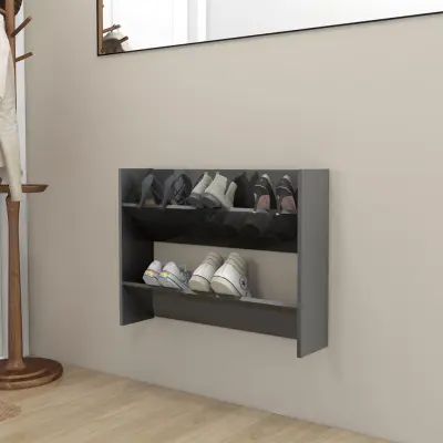 The Living Store Stenska omara za čevlje visok sijaj siva 80x18x60 cm iverna pl. - Stenska Omarica Za Čevlje