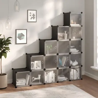 The Living Store Kockasta omarica za shranjevanje s 15 kockami in vrati črn PP - Kockasta Omarica Za Shranjevanje