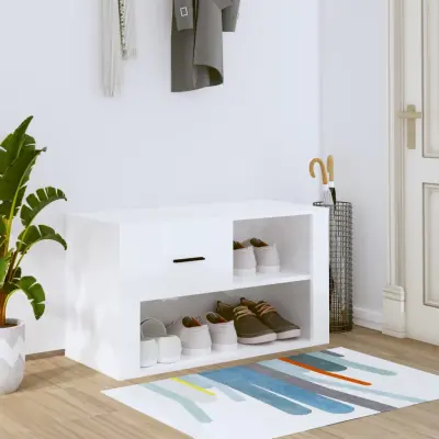 The Living Store Omarica za čevlje visok sijaj bela 80x35x45 cm inženirski les - Omarica Za Čevlje