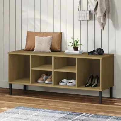 The Living Store Regal za čevlje z nogami rjav 106x35x45 cm trden les OSLO - Regal Za Čevlje