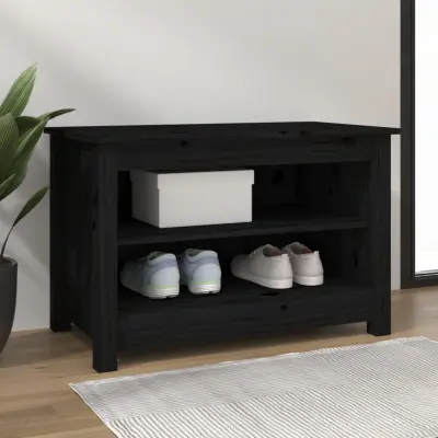 The Living Store Klop za čevlje črna 70x38x45,5 cm trdna borovina - Klop Za Čevlje