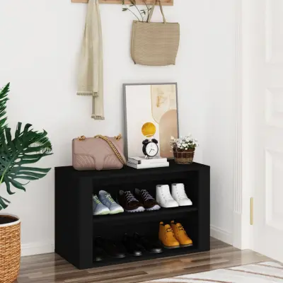 The Living Store Regal za čevlje črn 75x35x45 cm inženirski les - Stojalo Za Čevlje