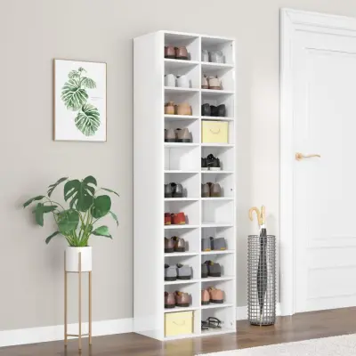 The Living Store Omara za čevlje visok sijaj bela 54x34x183 cm iverna plošča - Omara Za Čevlje