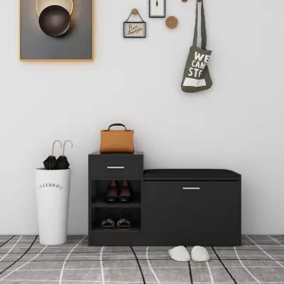The Living Store Klop za čevlje visok sijaj črna 94,5x31x57 cm inženirski les - Klop Za Čevlje