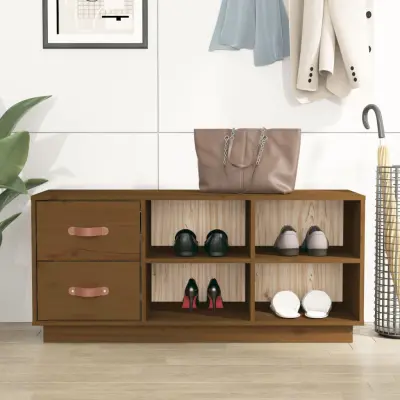 The Living Store Klop za čevlje medeno rjava 100x34x45 cm trdna borovina - Klop Za Čevlje