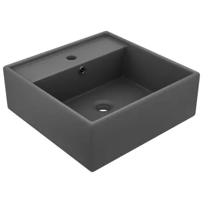 The Living Store Razkošen umivalnik kvadraten mat temno siv 41x41 cm keramika - Razkošen Umivalnik
