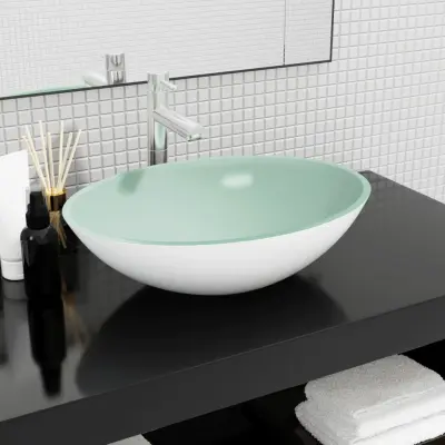 The Living Store Stekleni umivalnik 50x37x14 cm bel - Umivalnik