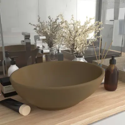 The Living Store Razkošen umivalnik ovalen mat krem 40x33 cm keramičen - Razkošen Umivalnik