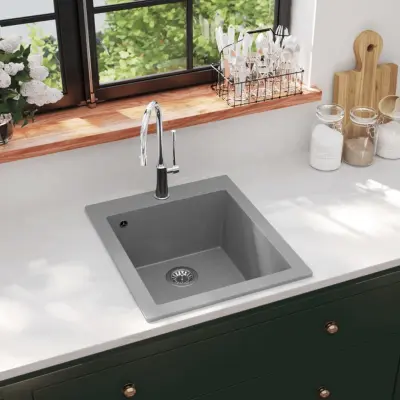 The Living Store Vgradno kuhinjsko korito enojno granit sive barve -