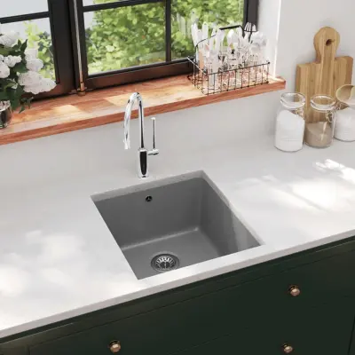 The Living Store Enojno kuhinjsko pomivalno korito iz granita sivo - Kuhinjsko Korito