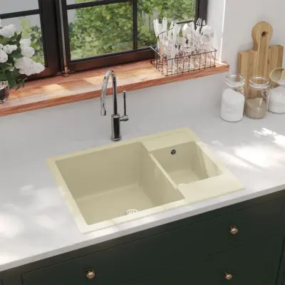 The Living Store Dvojno kuhinjsko pomivalno korito z luknjo bež granit - Kuhinjsko Korito