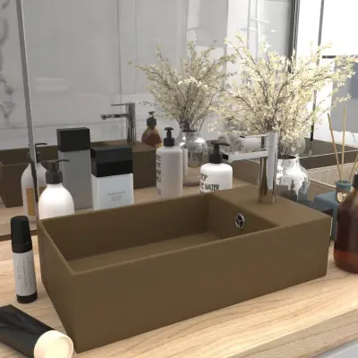 The Living Store Kopalniški umivalnik z luknjo keramičen mat krem - Kopalniški Umivalnik
