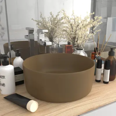 The Living Store Razkošen umivalnik okrogel mat krem 40x15 cm keramičen - Razkošen Umivalnik