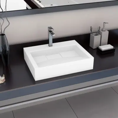The Living Store Umivalnik 60x38x11 cm liti mineral/ liti marmor bel - Umivalnik