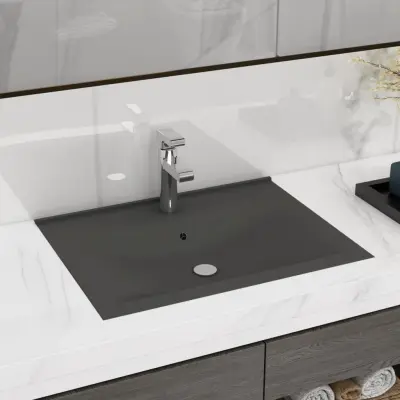 The Living Store Razkošen umivalnik z luknjo mat temno siv 60x46 cm keramičen - Razkošen Umivalnik