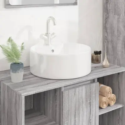 The Living Store Umivalnik bel 40x14,5 cm keramični okrogel - Umivalnik