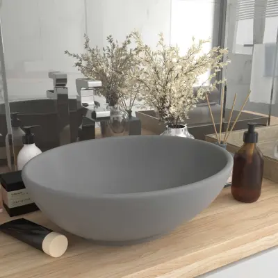 The Living Store Razkošen umivalnik ovalen mat svetlo siv 40x33 cm keramičen - Razkošen Umivalnik