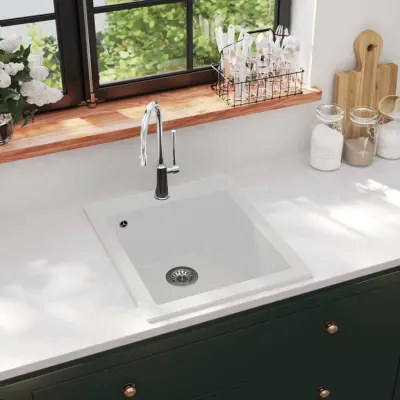 The Living Store Vgradno kuhinjsko korito enojno granit kremno bele barve -
