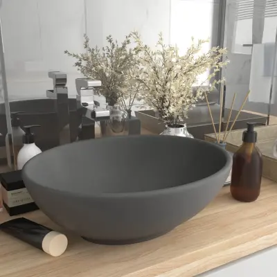 The Living Store Razkošen umivalnik ovalen mat temno siv 40x33 cm keramičen - Razkošen Umivalnik