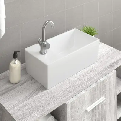 The Living Store Umivalnik bel 48x25x15 cm kerami?ni - Umivalnik