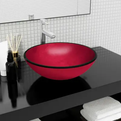 The Living Store Umivalnik kaljeno steklo 42x14 cm rdeč - Umivalnik