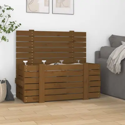 The Living Store Škatla za shranjevanje medeno rjava 91x40,5x42cm trdna borovina - Škatla Za Shranjevanje