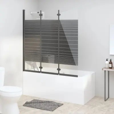 The Living Store Zložljiva pregrada za tuš s 3 paneli ESG 130x130 cm črna - Pregrada Za Tuš