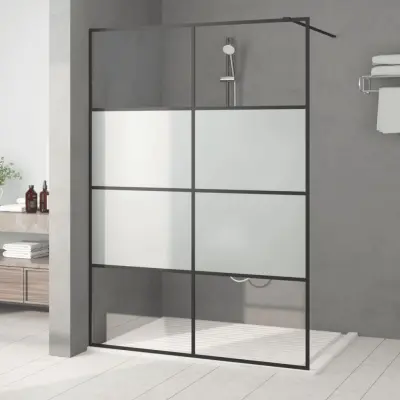 The Living Store Pregrada za tuš črna 140x195 cm delno motno ESG steklo - Tuš Stena