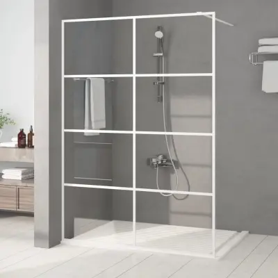 The Living Store Pregrada za tuš bela 140x195 cm prozorno ESG steklo - Tuš Stena