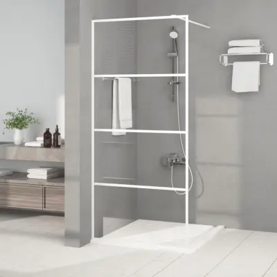 The Living Store Pregrada za tuš bela 90x195 cm prozorno ESG steklo - Tuš Stena