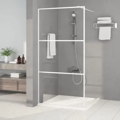 The Living Store Pregrada za tuš bela 100x195 cm prozorno ESG steklo - Tuš Stena