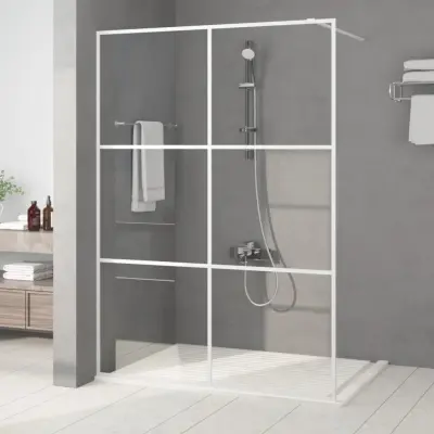 The Living Store Pregrada za tuš bela 140x195 cm prozorno ESG steklo - Tuš Stena