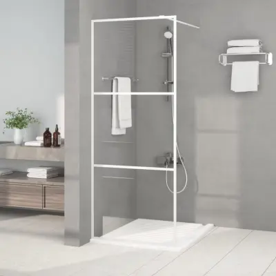 The Living Store Pregrada za tuš bela 80x195 cm prozorno ESG steklo - Tuš Stena