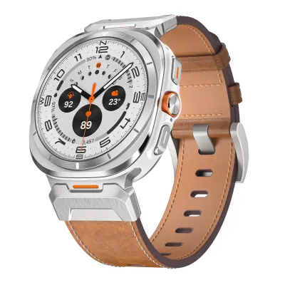 Pravi usnjeni pašček za uro s srebrnim priključkom za Samsung Watch 7 Ultra 47mm Brown
