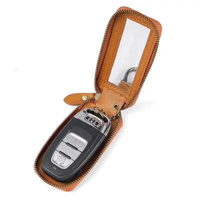 Usnjen etui za ključe avtomobila s prozornim okencem, tanek enoslojni vertikalni dizajn   Model 1