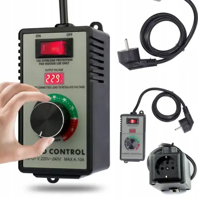 Rosfix Regulator Napetosti 4000W – Za Motorje, Grelnike, Svetila | 230V, 10A, Zaslon, Gumb, 120×65×55 mm