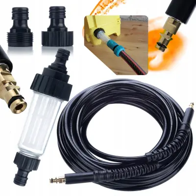 ROSFIX 10M VISOKOTLAČNA CEV CLICK-CLICK ZA TLAČNE ČISTILNIKE KÄRCHER K2 K3 K4 K5 K6 K7 + UNIVERZALNI VODNI FILTER ZA TLAČNE ČISTILNIKE KÄRCHER