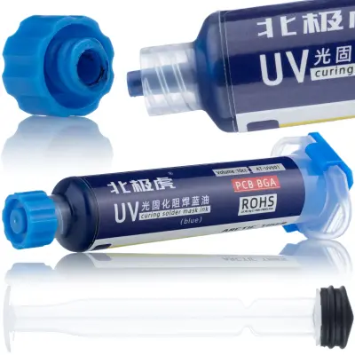 Rosfix UV Soldermaska Modra – Zaščita PCB, 10 ml, 95 mm Brizga, Neprevodna, Hitro Strjevanje UV 365 nm