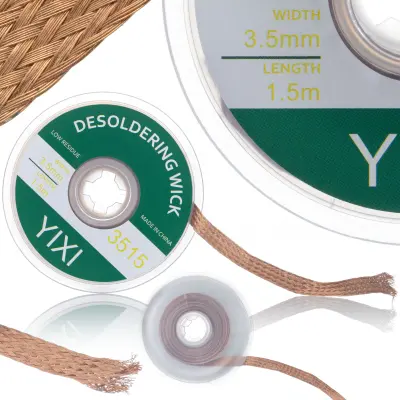 Rosfix Pletenica za Odstranjevanje Spajke – 3,5 mm x 1,5 m, Baker, S Topilom, Gosta Tkanina | Za PCB Servis