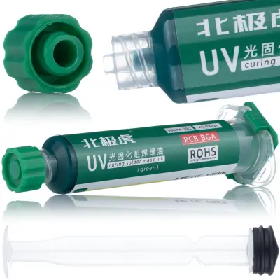 Rosfix UV Soldermaska Zelena – Zaščita PCB, Neprevodna, 10 ml, 95 mm Brizga | Hitro Strjevanje UV