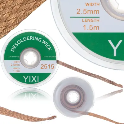 Rosfix Pletenica za Odstranjevanje Spajke – 2,5 mm x 1,5 m, Baker, S Kalofonijskim Premazom | Za PCB in BGA