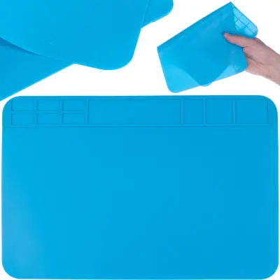 Rosfix Silikonska Servisna Podloga 200 x 300 mm – Odporna do 500 °C, Antistatična, z Organizatorji | 1 mm