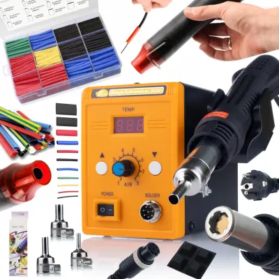 Rosfix postaja za spajkanje Hot-air Rosfix 858D + Rosfix Mini toplotna pištola Hot-air 300W + Rosfix komplet termokurčljivih cevi 850 kosov.