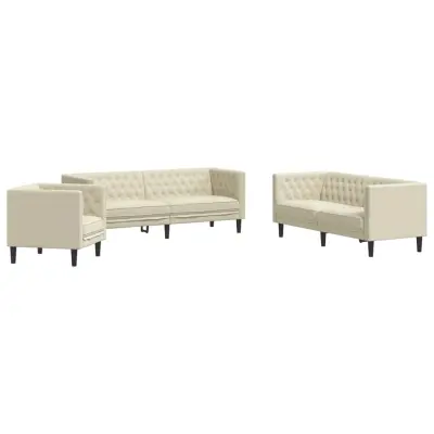 vidaXL vidaXL Komplet Chesterfield kavčev 3-delna krem umetno usnje