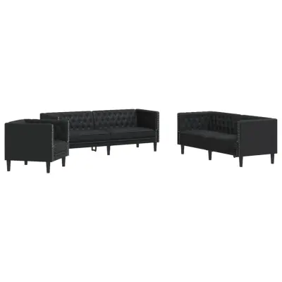 vidaXL vidaXL Komplet Chesterfield kavčev 3-delna črno umetno usnje