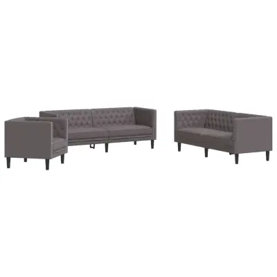 vidaXL vidaXL Komplet Chesterfield kavčev 3-delna sivo umetno usnje