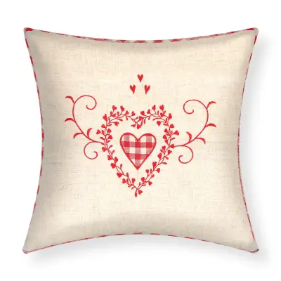 Komplet 2 prevlek za blazino 40x40 cm z vezenino Srce na kvadrat, Bež