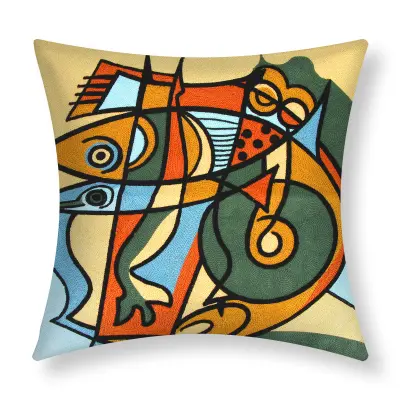 Komplet 2 prevlek za blazino z vezenino Aquael Art 45x45 cm, Večbarvno