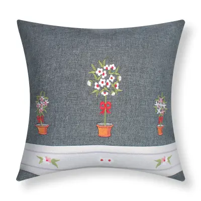 Komplet 2 prevlek za blazine 40x40 cm Vezenine za cvetlične lončke, Modra